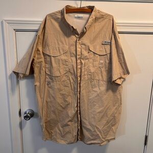 Columbia PFG Short Sleeve Caped Fishing Shirt 2XL Beige Tan